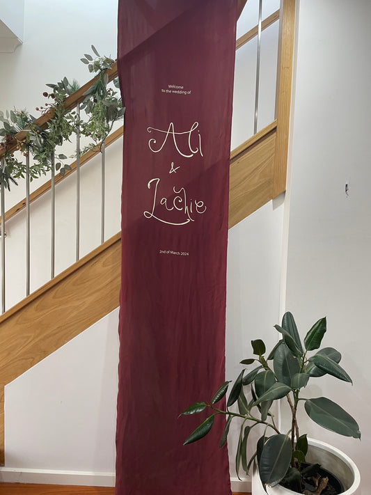Audrey Extra Long Silk Satin Welcome Sign